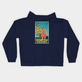 A Vintage Travel Art of Boston - Massachusetts - US Kids Hoodie